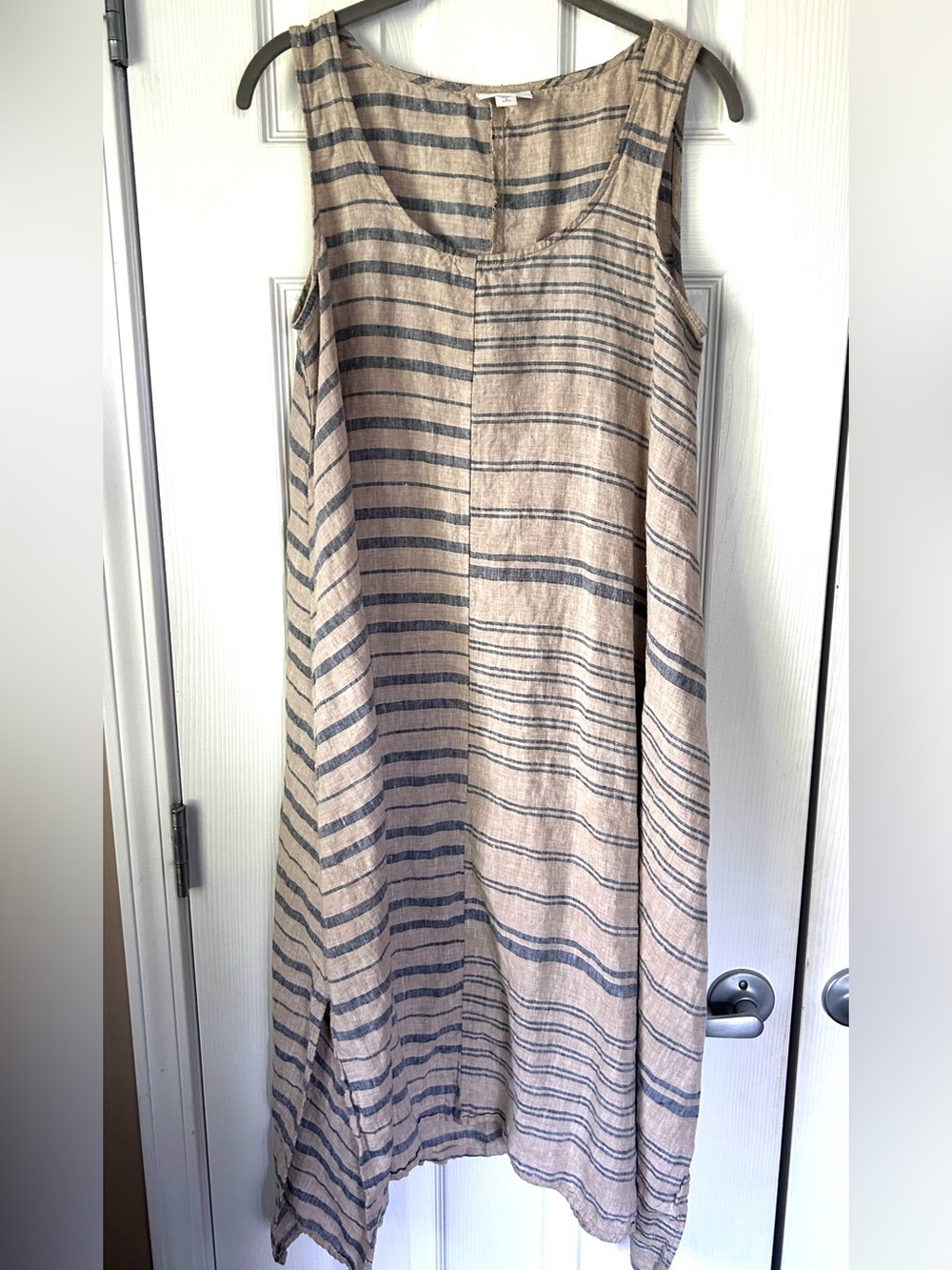 Pure Jill J.Jill Linen Striped Midi Dress Size Small Neutral Coastal Sleeveless